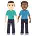 👨🏻‍🤝‍👨🏾 men holding hands: light skin tone, medium-dark skin tone display on JoyPixels